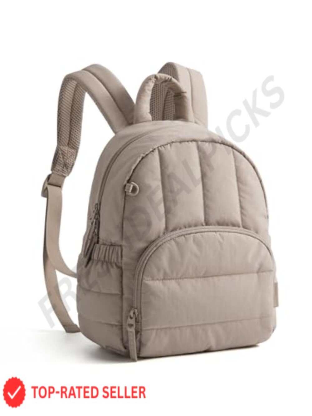 Quilted Mini Puffer Backpack with Water Bottle Pockets, Water-Resistant Daypack